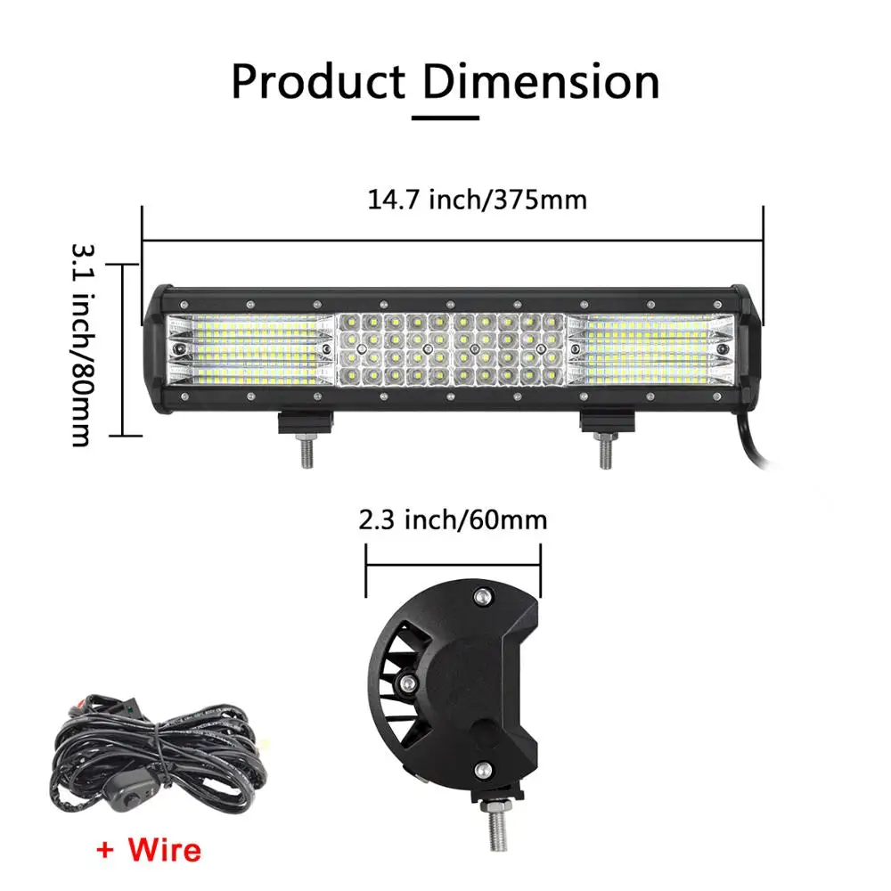 4x4 Truck Car Bullbar 390W 14 inch LED Light Bar For Jeep Polaris UTV ATV Offroad SUV Pickup Grille Driving Fog Lights LED Bar