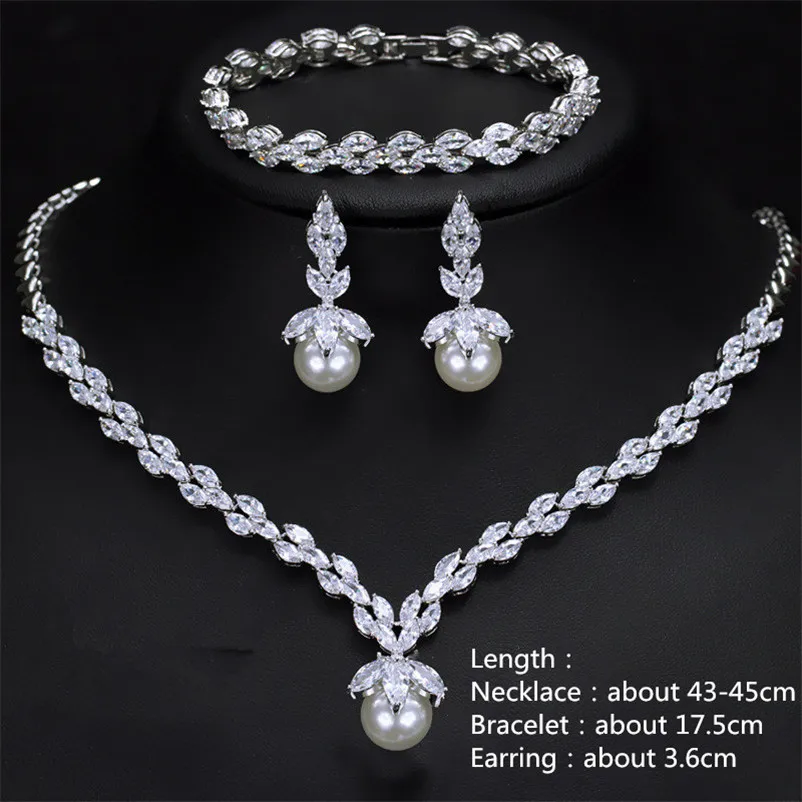 

CC Women Jewelry Necklace Earring Bracelet Set Engagement Imitation Pearl Elegant Exquisite Party Wedding Accessories Gift T0116