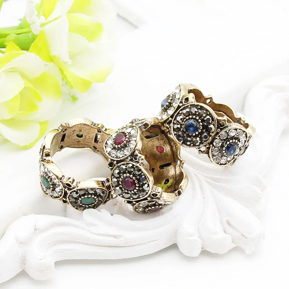 SUNSPICE MS Retro Vintage Turkish Ring For Women Round Full Rhinestone Finger Rings Ethnic Wedding Bojiux Indian Jewelry Gift