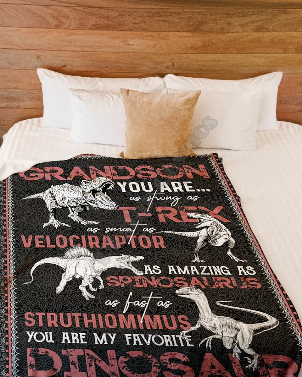 Grandson You Are My Favorite Dinosaur Cozy Premium Fleece Sherpa 3D printed Fleece Blanket on Bed Home Textiles Dreamlike