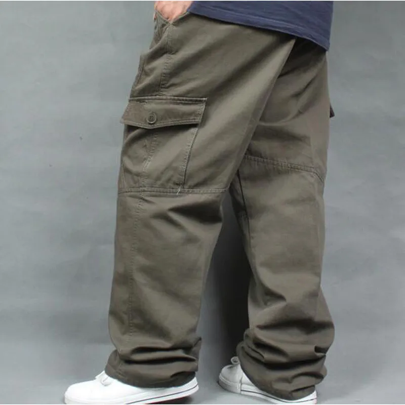 

Men Thicken Pants Autumn Winter Casual Loose Overalls Cotton High Waist Cargo Pants Mans Trousers Men's clothing Size XL-6XL