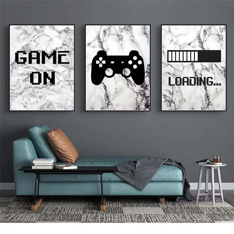 

Game Loading Wall Posters Canvas Paintings Gamepad Print on Marbles Pictures for Children Kids Play Room Decoration Frameless