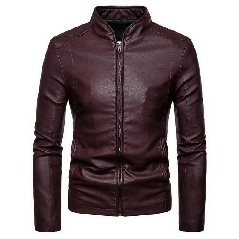 

Роскошная мужская кожаная куртка, облегающая куртка из искусственной кожи с воротником, модная Байкерская винтажная мотоциклетная кожаная куртка, замшевое пальто из искусственной кожи