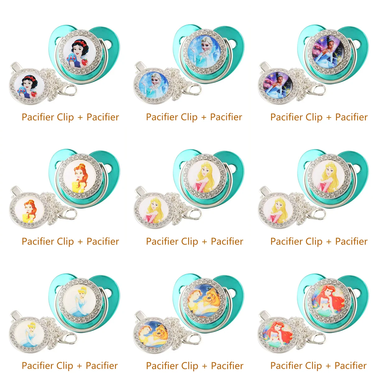 [1Set=2Pcs]Disney Princess Newborn Baby Girls Luxury Pacifier with Clip Holder Gorgeous Baby Shower 2022 New Gift chupeteros