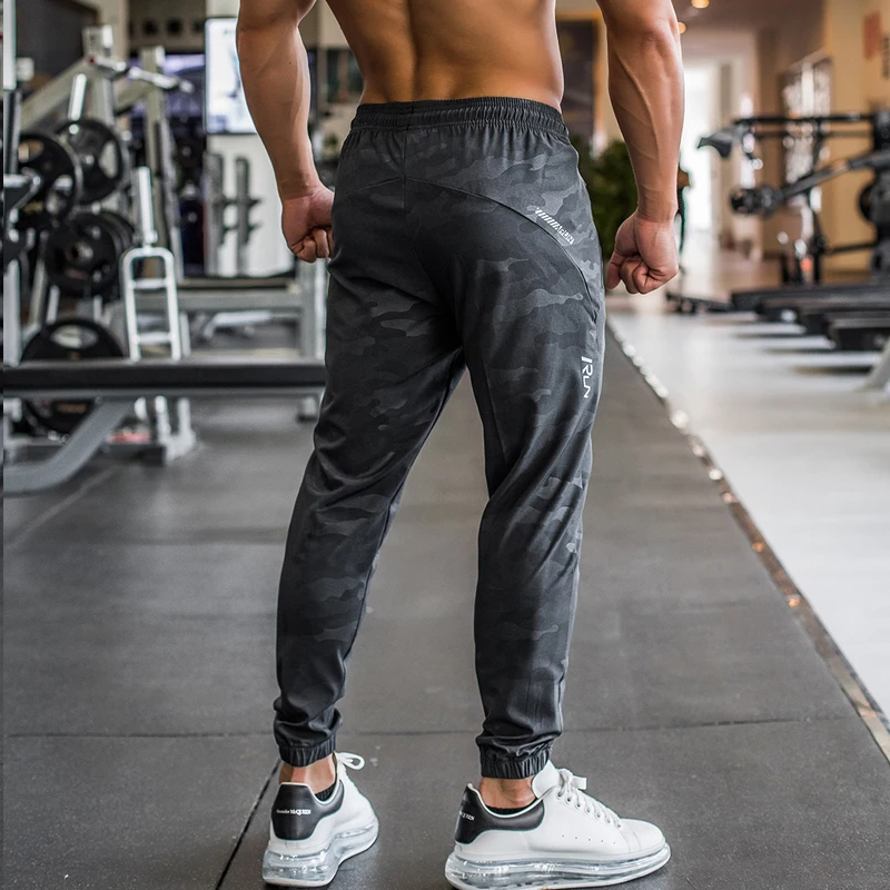 Camouflage Quick dry Men Running Pants Zip pocket Bodybuilding Training Trousers Jogging Fitness Gym elastic Sport sweatpants