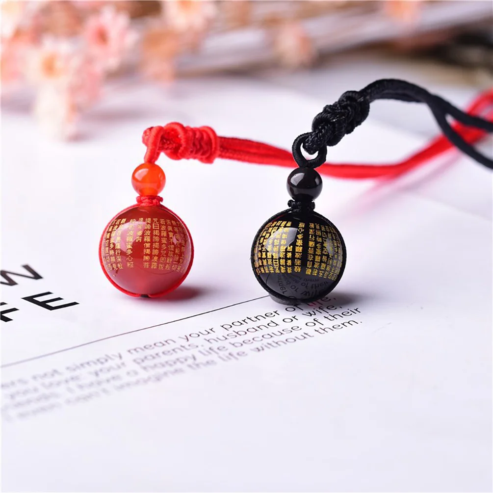 14-16mm Black Obsidian Single Bead Pendant Bead with Heart Sutra Transfer Lucky Amulet Crystal Pendant Necklace Jewelry