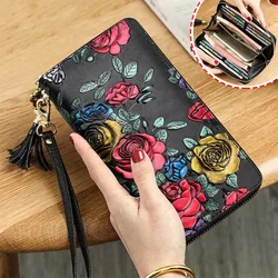 Genuine Leather Wallet Women Clutch Bags 2024 New 3D Flower Long Wallets Luxury Female Coin Purse Big Capacity Wallets for Women