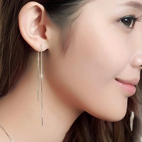 REETI 925 Sterling Silver Earrings For Women Long Silver Earrings Party Fashion Jewelry Lot of Length Ears Line