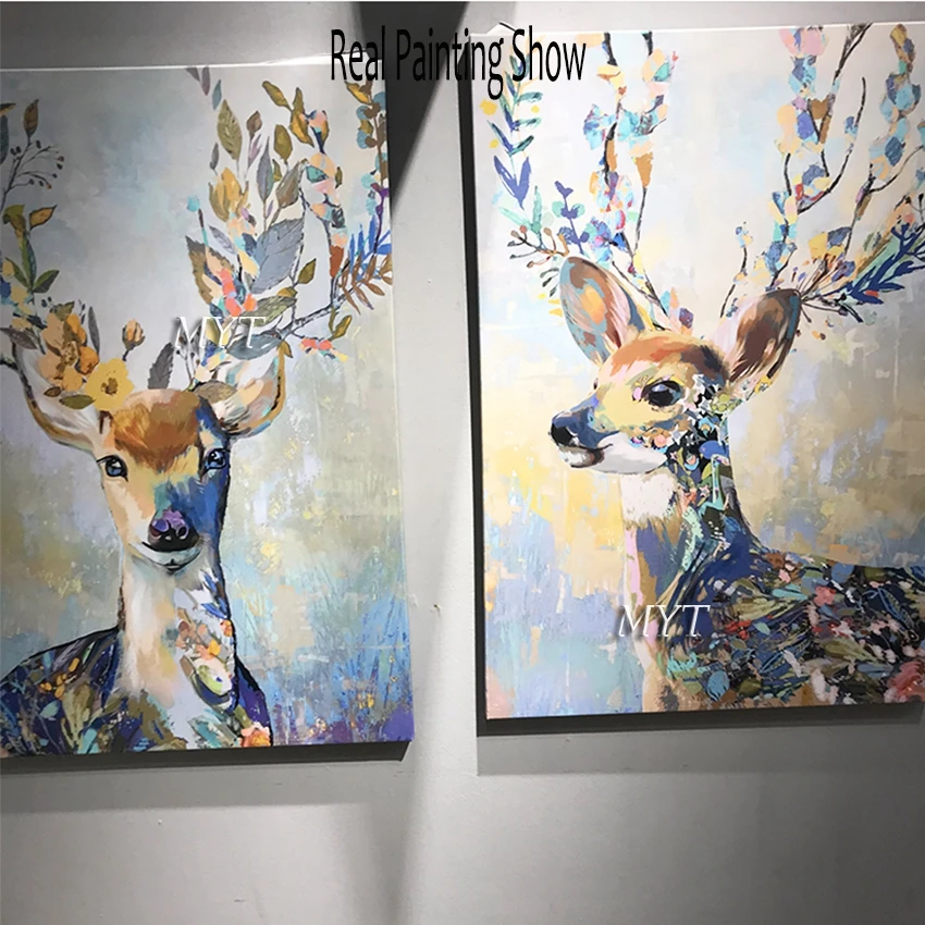 Children Room Wall Decor Abstract Deer Head Oil Painting Wall Art Picture Unframed Hot Selling Animal Wall Canvas Artwork
