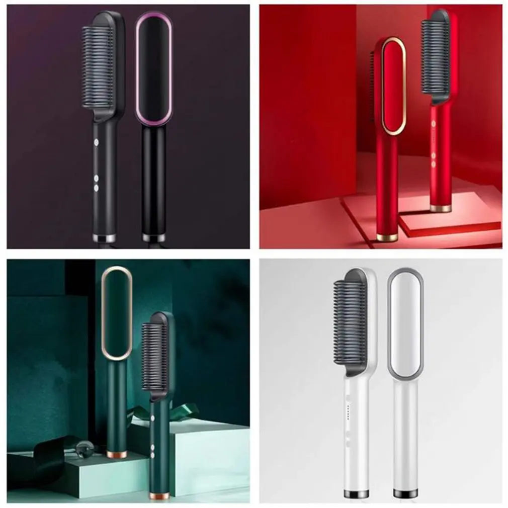 トルマリンセラミック製の多機能ストレートカーリーヘアコーム,5つの調整レベル,ブラシ,ヘアアイロン