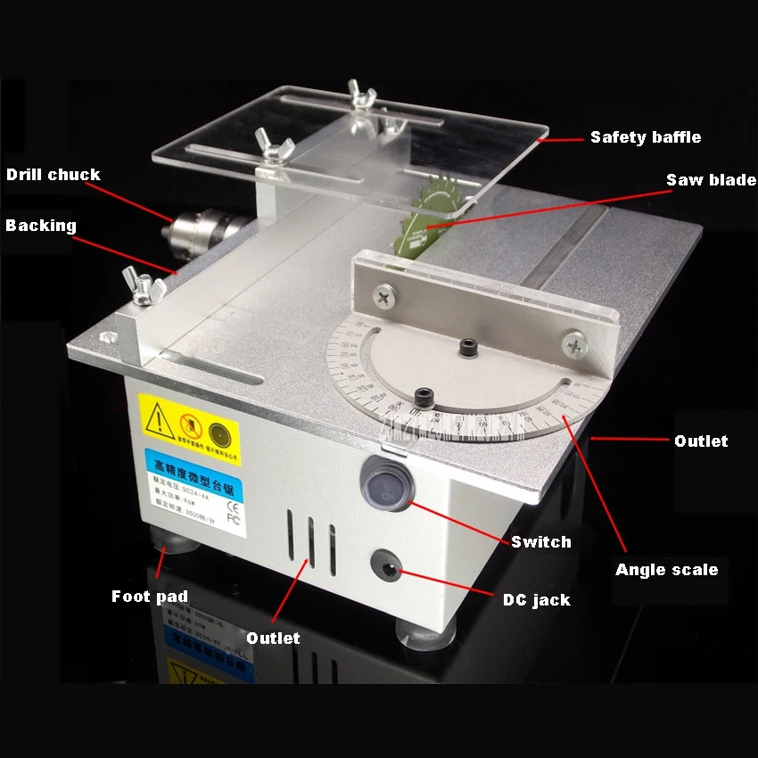 Mini Woodworking Table Saw DC24V-4A 3500RPM High Precision Wood Cutting Machine DIY Model Carpentry Circular Saws 96W 1.5-10mm