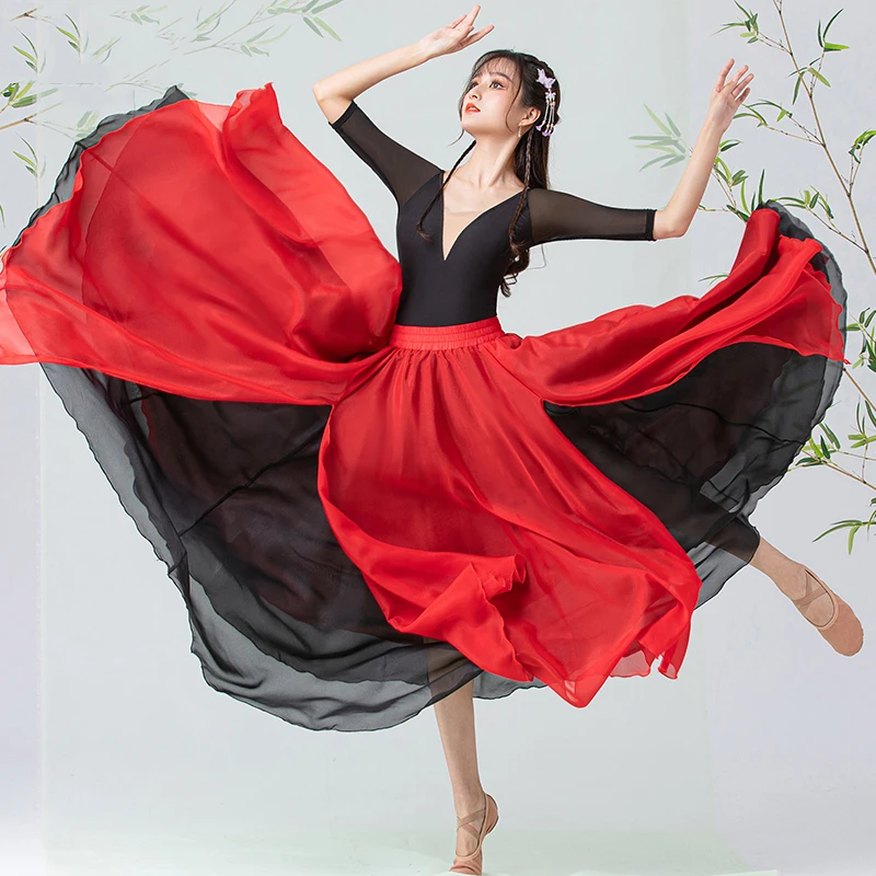 

Modern Ballroom Dance Competition Dress Oriental Classical Dance Gauze Tops Big Swing Skirt Female Practice Clothing DQL5708
