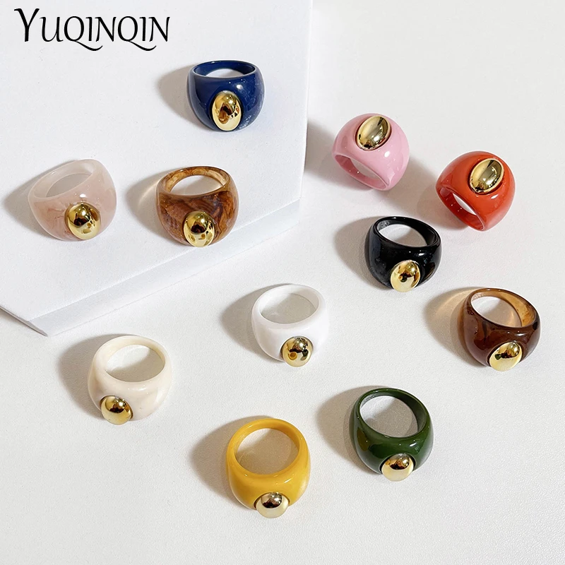 Colorful Big Rings Set For Women Geometric Resin Acrylic Finger Rings For Girls 2024 Trend Simple Elegant Korean Fashion Jewelry