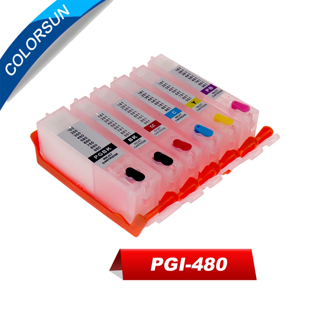 Colorsun 6 color PGI 480 CLI 481 ink cartridge for Canon PIXMA TS8140 TS9140 ink cartridge PGI-480 with ARC chip