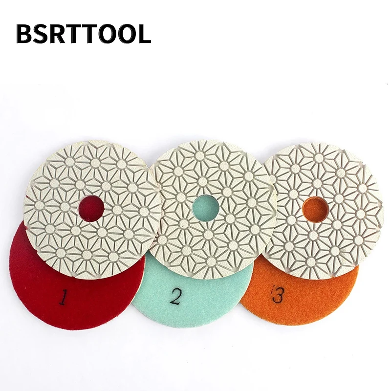 BSRTTOOL 4 "100mm 다이아몬드 화강암 연마 도구에 대 한 3 단계 연마 패드 대리석 콘크리트 연 삭 연마 도구