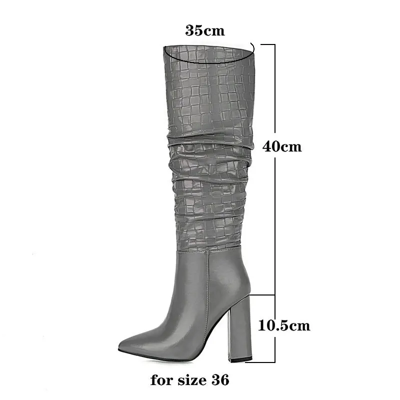 Red Blue Black Gray Women Knee High Boots Brand Design Faux Suede Women Boots Square High Heel Pointed Toe Ladies Winter Shoes