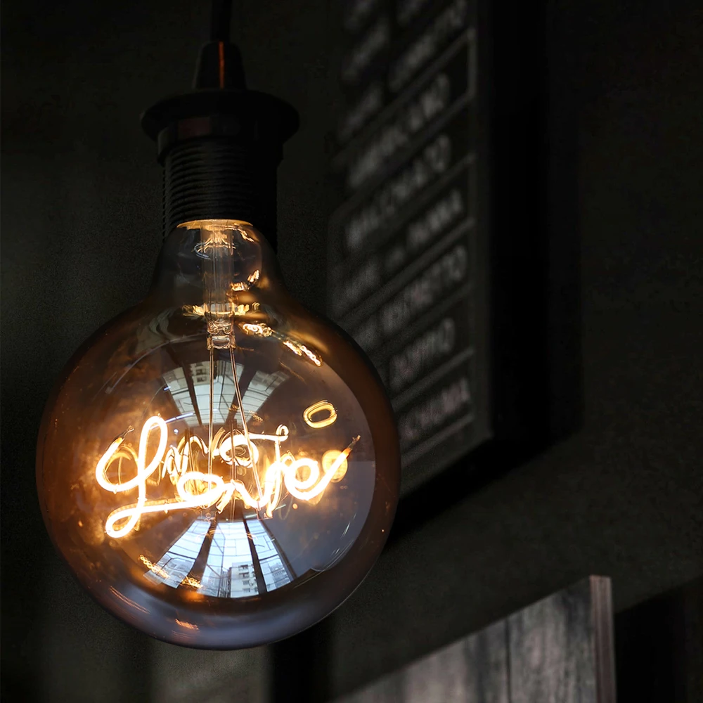 Retro żarówka oświetlenie typu Edison E27 220V G125 lampa Love Vintage lampa żarówka edisona żarowa decoraz domowa oświetlenie na imprezę ślubna