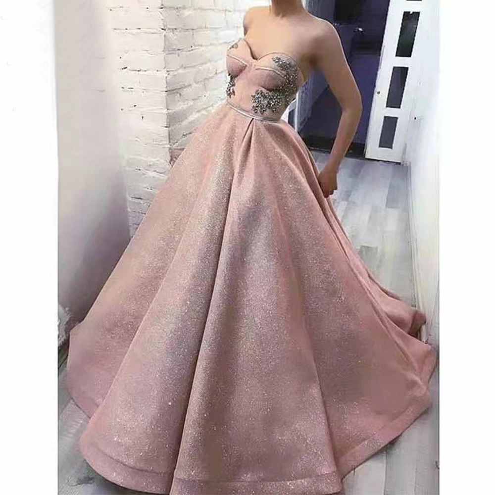 Abiti da ballo da sposa con paillettes rosa Abiti da sera senza spalline con applicazioni senza schienale Abiti da donna robes de soirée с eusдебное