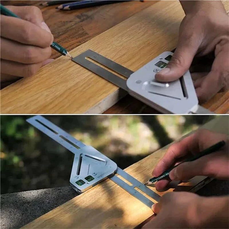 Revolutionary Carpentry Ruler Angle Ruler Multifunctional Woodworking Triangle Level T Ruler with 2 Bubbles Measuring Tool