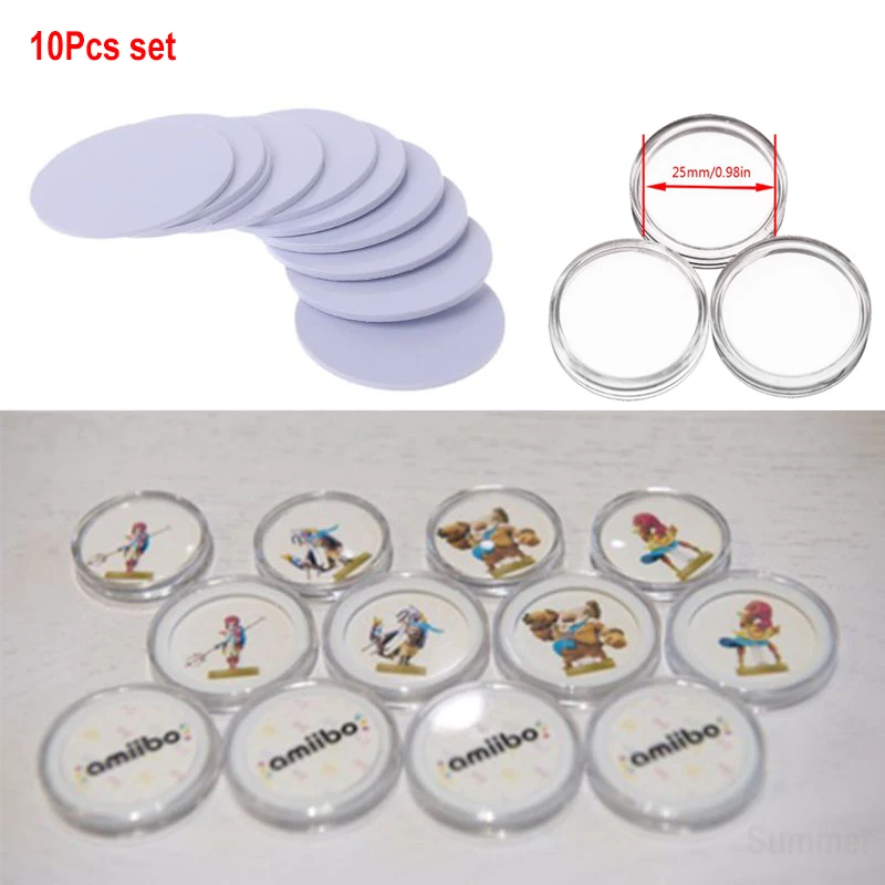 10 PCS Ntag215 NFC Tags Phone Available Adhesive Labels RFID Tag 25mm/30mm Coin Holder Capsules Box Storage Acrylic Material Tag