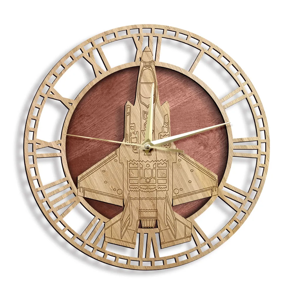 F-35 A Lightning II Airplane Wooden Wall Clock Stealth Multirole Fighters Aircraft Handmade Rustic Wall Decor Hanging Wall Watch