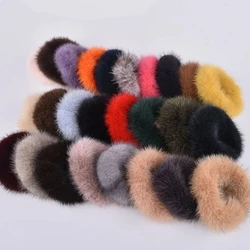 Hair Band 100% Real Genuine Mink Hair Rope Scrunchie Rope Ponytail Tail Stripe Wrist Band Vintage Elastic Headdress Hair Band