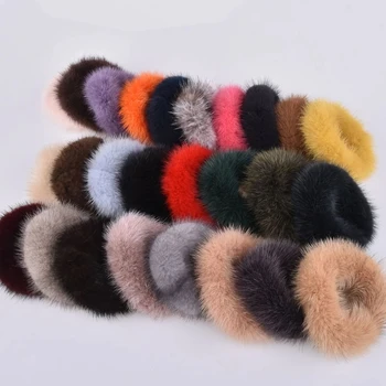 Haarband, 100 % echtes Nerz-Haarseil, Scrunchie-Seil, Pferdeschwanz, Schwanz, Streifen, Handgelenkband, Vintage-elastischer Kopfschmuck, Haarband