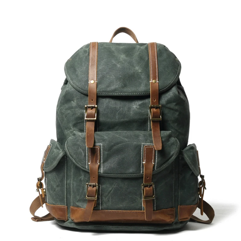 Retro cool rucksack outdoor travel large capacity backpack simple men's new magnetic buckle Hiking camping backpack