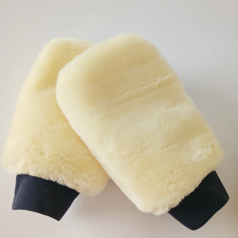 1Pcs Real Sheepskin Mitt Car Soft Polishing Glove Lambswool Washing Cleaning Polish Car Cleaning Washing