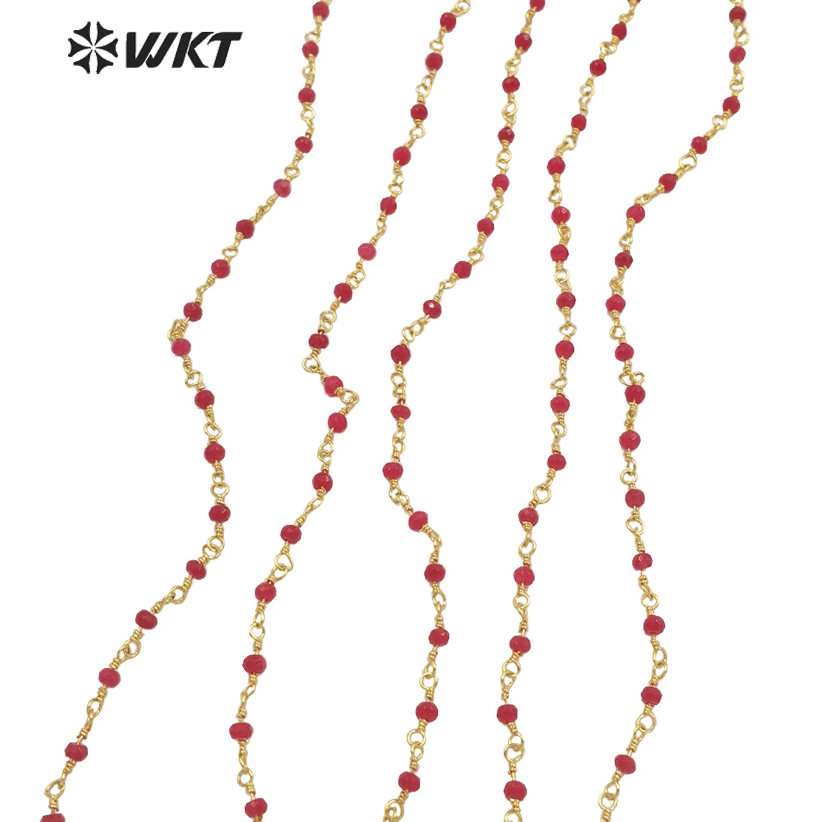 

WT-RBC193 New Hot color fashion gold plated resist tarnishable Red Jade beads chain women jewelry finding stone chain