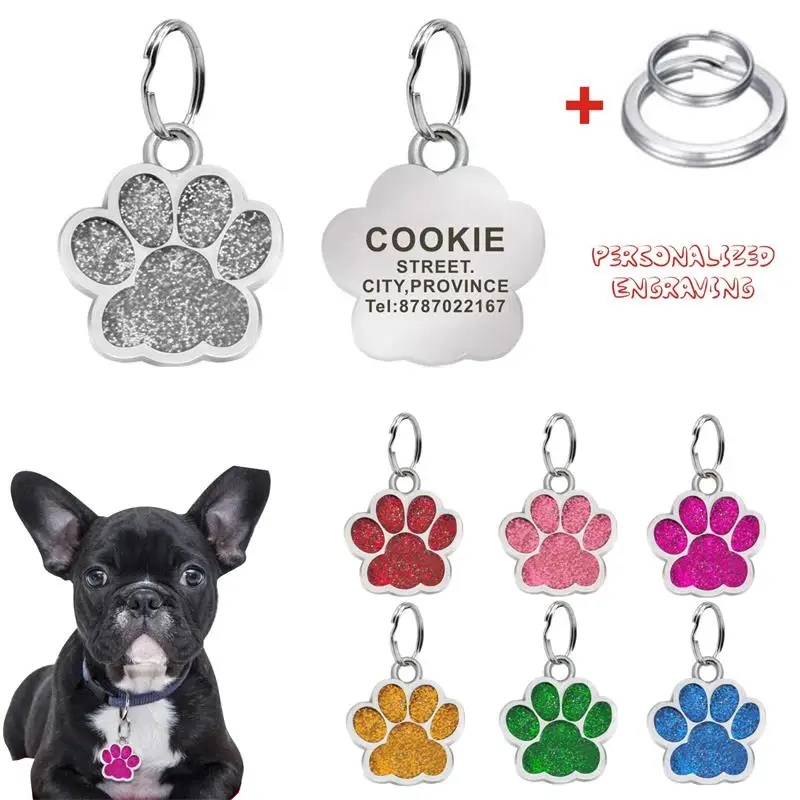 Personalized Engraving Pet ID Tag, Stainless Steel Name Tags, Collar Accessories, Customized Nameplate with Keyring