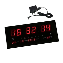 Reloj de pared Digital con pantalla LED de 17 pulgadas, calendario de tiempo con termómetro interior, pantalla de 24H, días/mes/año, enchufe europeo/estadounidense