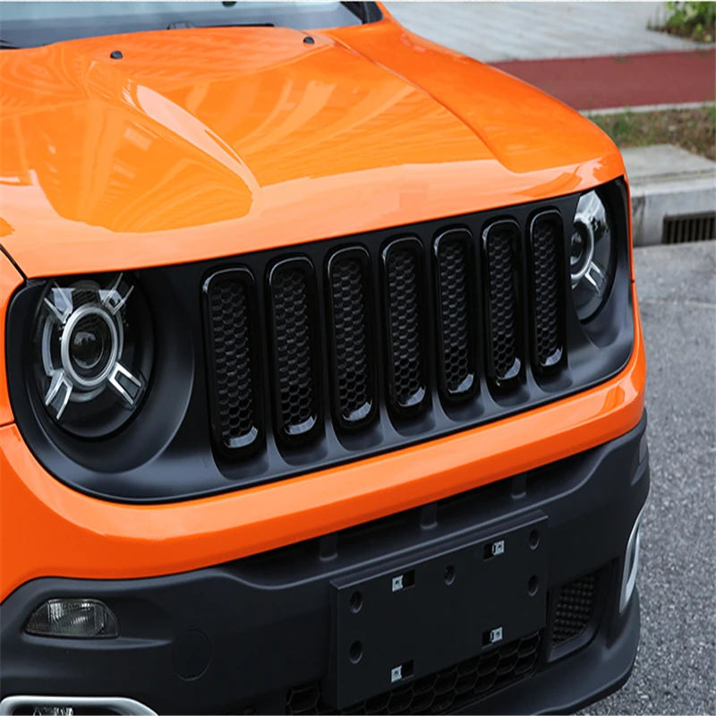 WELKINRY car auto cover For Jeep Renegade 2014 2015 2016 2017 2018 ABS plastic front head grille air intake vent trim 7pcs