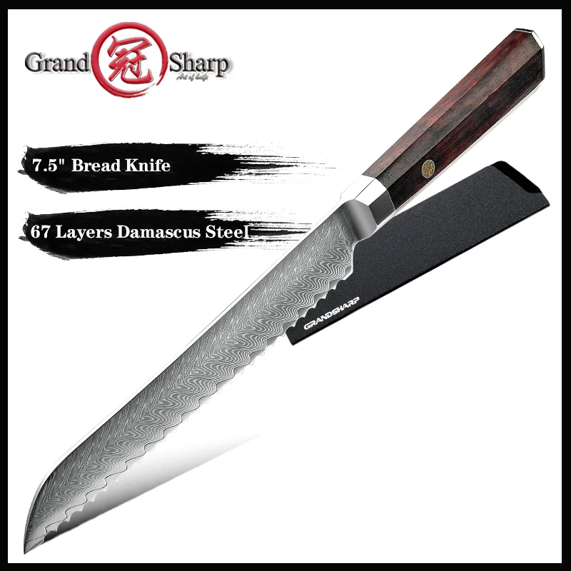 Grandsharp 7,5 pulgadas cuchillo de cocina para cortar pan cortador de sierra Damasco Acero inoxidable Chef cuchillos pan pastel de queso cortadora de herramientas