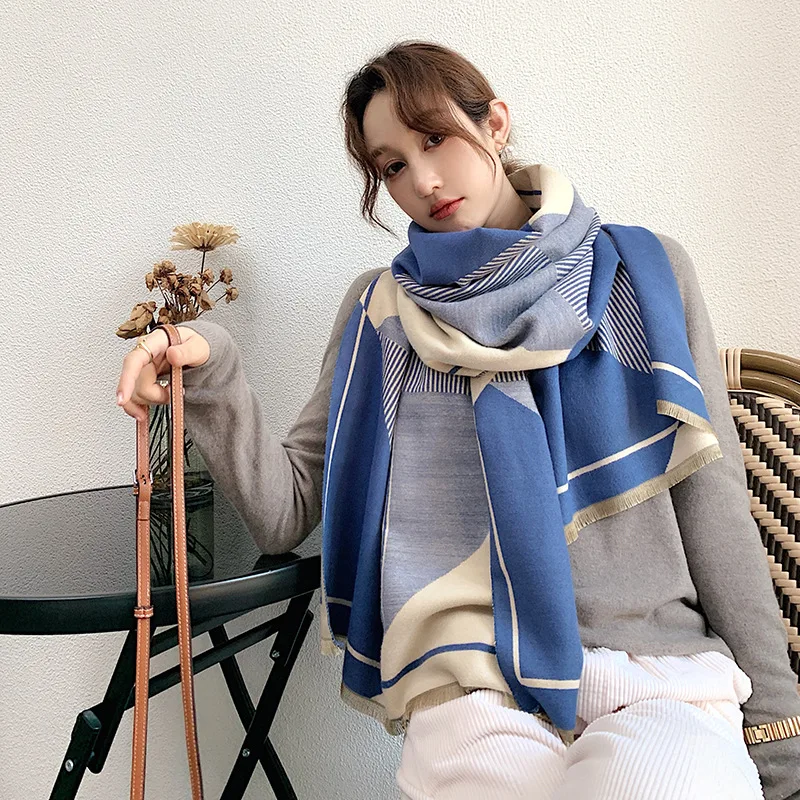 KOI LEAPING European and American style Winter new wild scarf female color matching cashmere double-sided warm shawl scarf