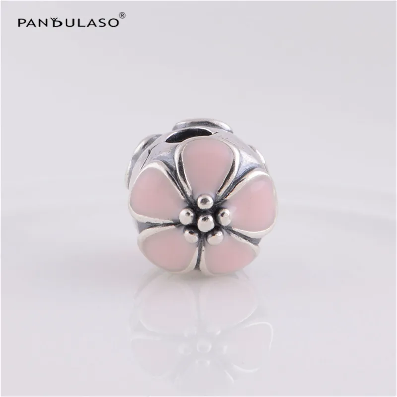 

Charms 925 Silver Beads For Jewelry Making Pink Enamel Flower Clip Charm Fits Woman DIY Bracelets Fashion Female Jewelry