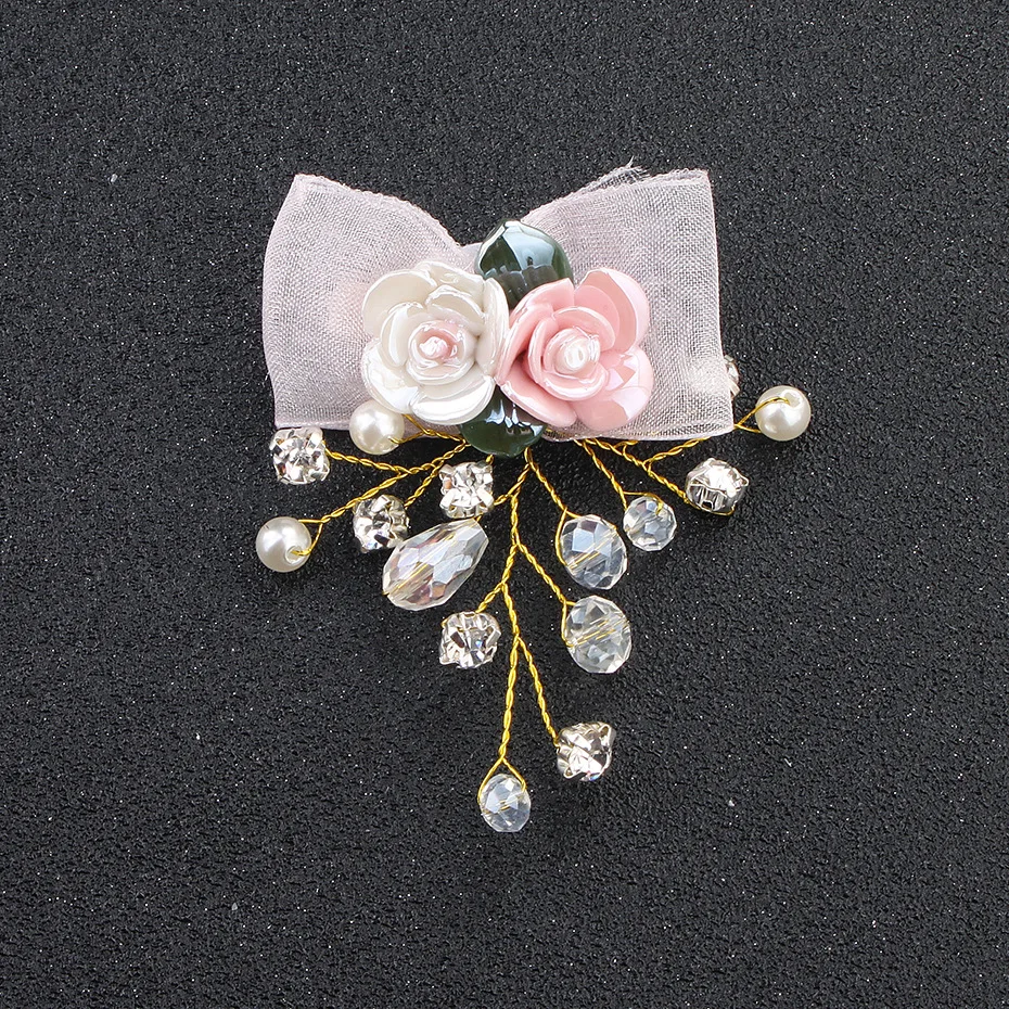 New Delicate lace children hair wear for wedding pearl crystal flower hair clip for girls at the wedding party