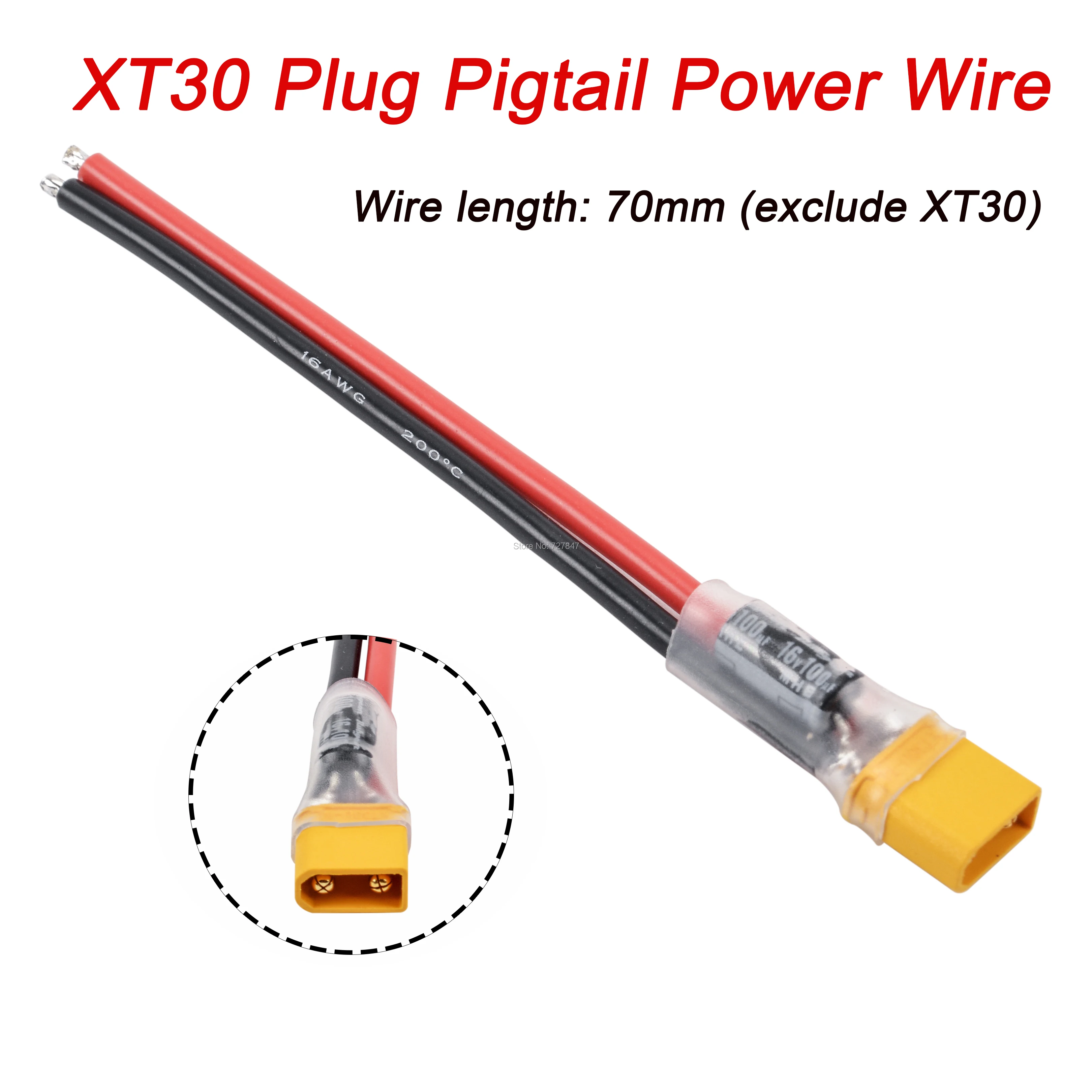 XT30 Plug Pigtail Power Wire 100F Capacitor for Mobula7 HD TRASHCAN UR85 UR85HD Crazybee F3 / F4 PRO Parts