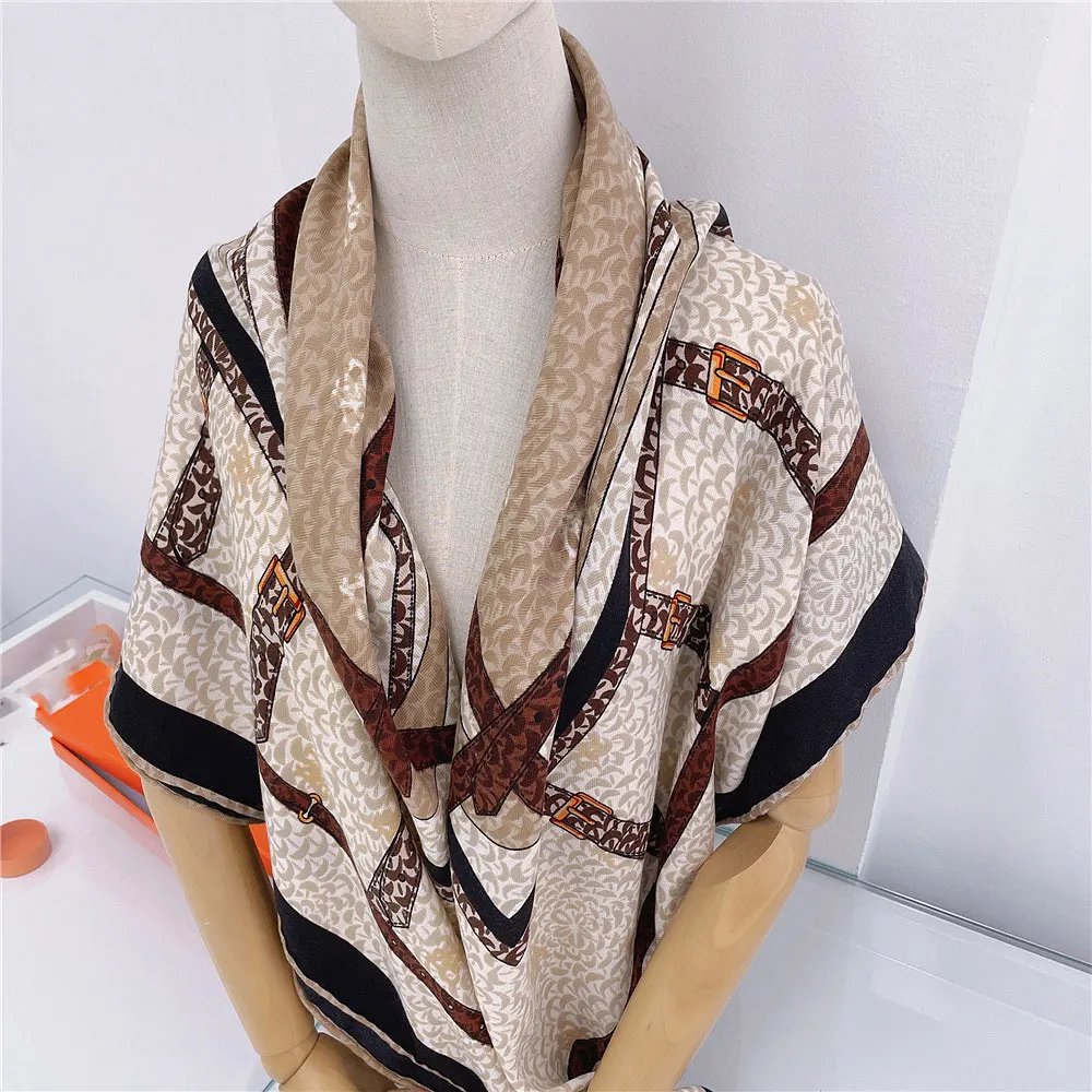 Bohemian Belt chain Print Large Square Cashmere Scarf Wraps Pattern Women Winter Luxury Pashmina Shawl Cape 130*130cm Bandana