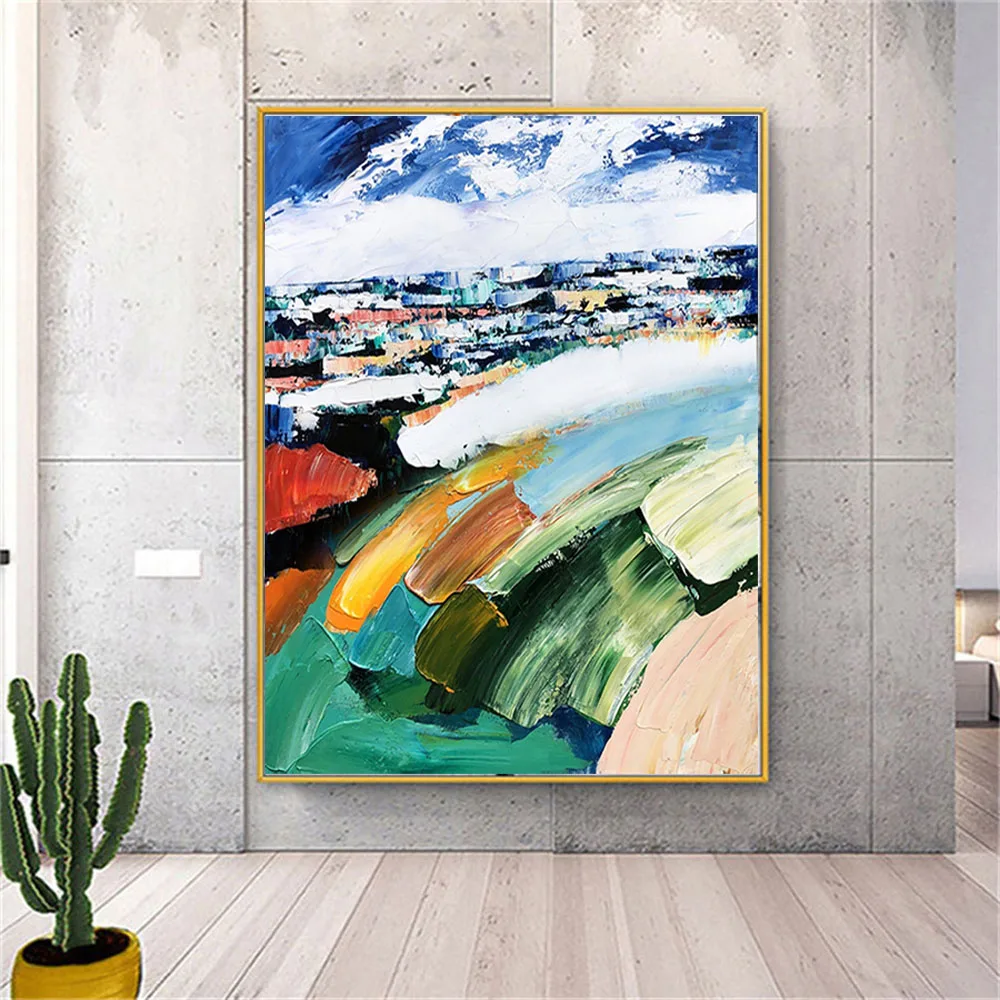 

Master Hand-Painted Oil Painting Knife Picture Art Home Decoration Poster Blue White Palette Canvas Drawing Decor Wall Pattern