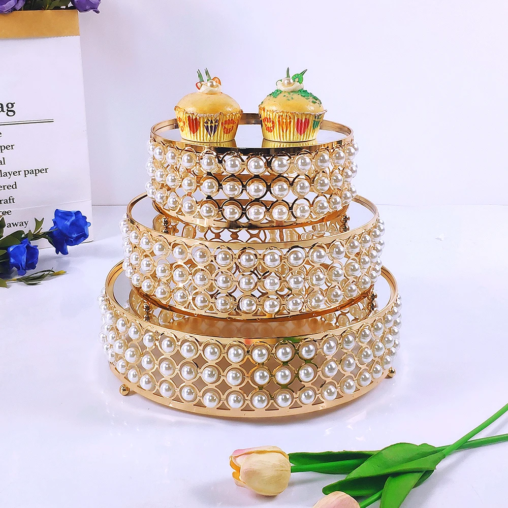 1pc Gold Mirror Metal Cake Stand Round Cupcake Wedding Birthday Party Dessert Pedestal Display Plate Home Decor