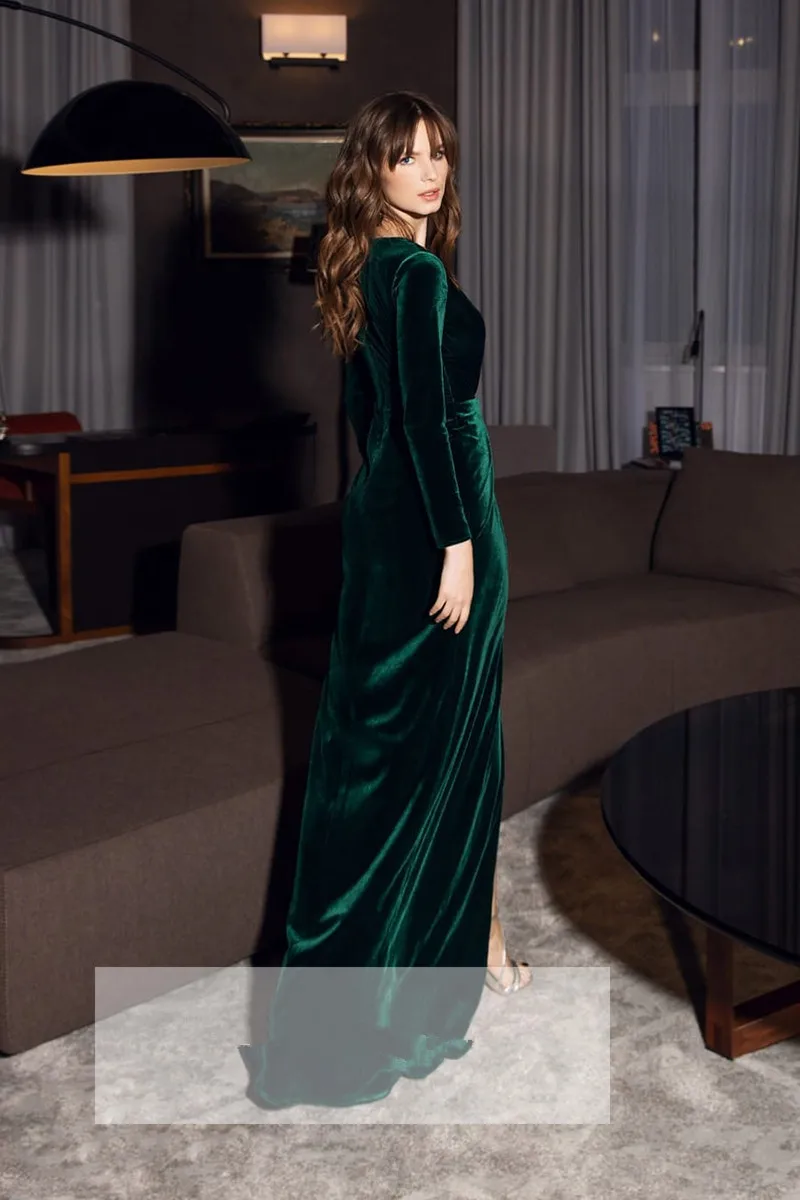 Mermaid Evening Dress Long Elegant Velour V Neckline Party Gowns Vintage Formal Dress suknie wieczorowe robe de soiree 2020