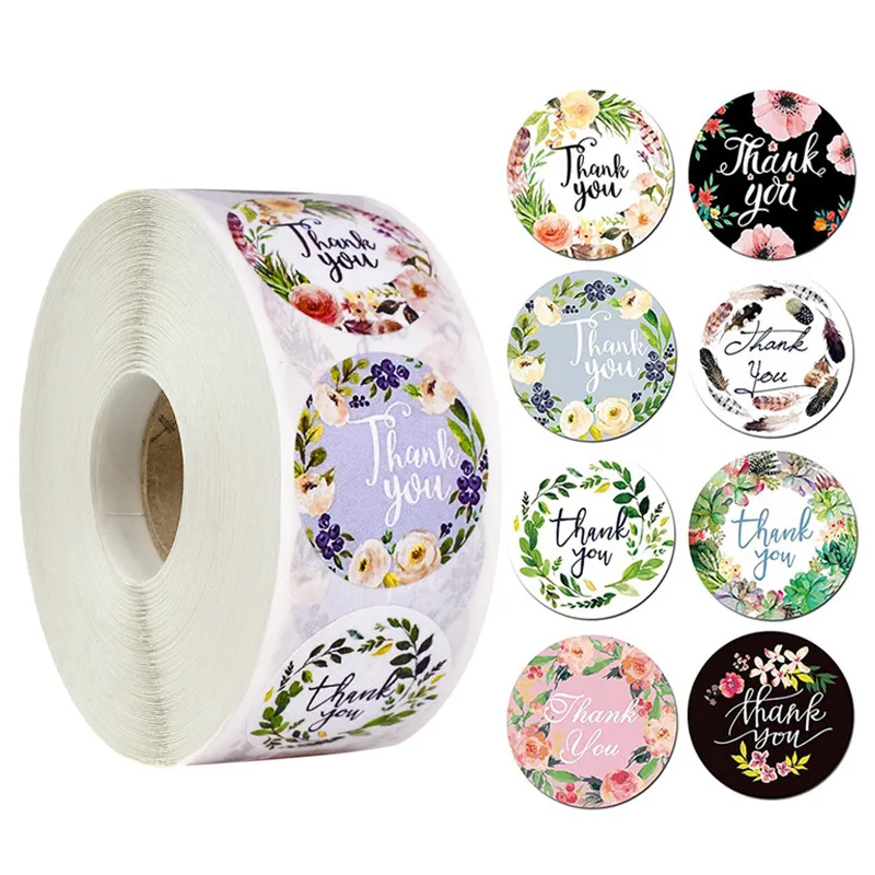 100-500pcs Thank You Round Sticker Scrapbook Envelope Seal Sticker Gift Flower Decoration Stationery Label Sticker