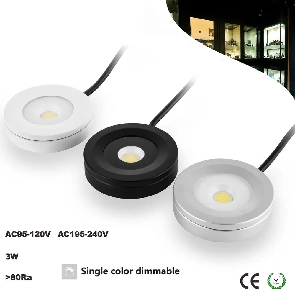 No Cut Schrankleuchte, 3 W, 110 V, 220 V, oberflächenmontierte LED-Downlights, runde COB-Ultradünne Decken-Küchenlampe