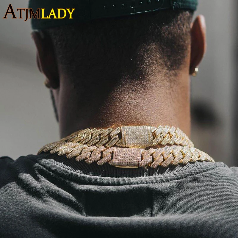 New 19mm Fashion CZ Miami Cuban Chain Heavy Necklace Two Tone Color Iced Out Bling Cubic Zirconia Necklaces Men Hip Hop Jewelry