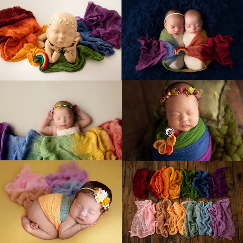 ❤️Newborn Photography Clothing Rainbow Wraps Baby Shoot Backdrop Blanket Studio Infant Photo Props Accessories Stretch Wrap