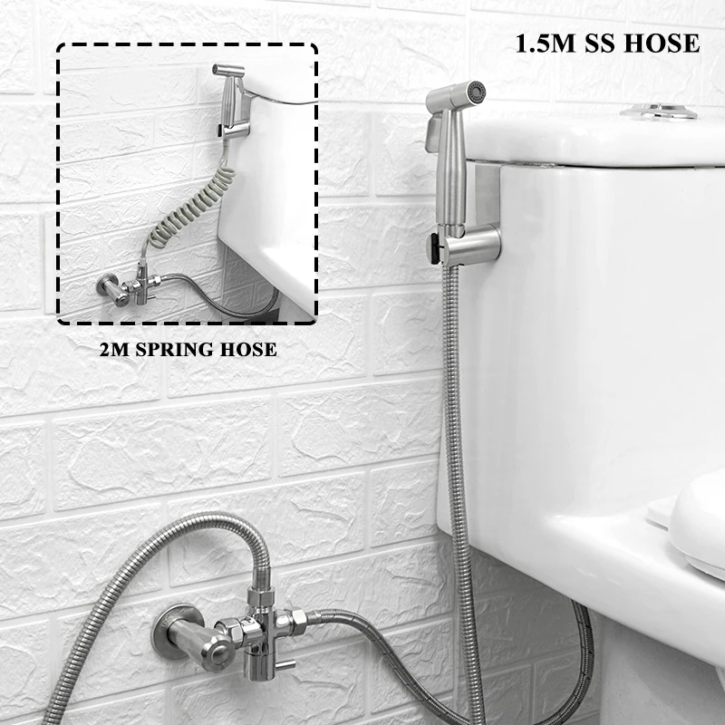 Wc Bidet Sprayer Kit Hand Halten Edelstahl Gebürstet Bidets für Bad Tank Haken Shattaf Ventil Jet Tragbare Bidet Wasserhahn