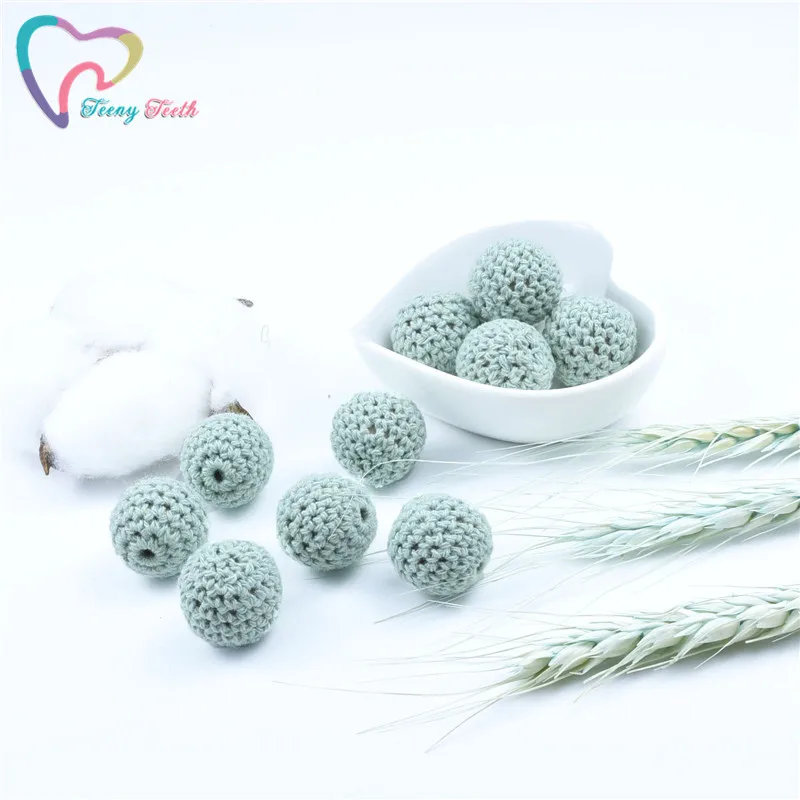 10 PCS Mint Color 16-20 MM Knitting Cotton Crochet Wooden Loose Beads Balls For DIY Decoration Baby Teether Jewelry Necklace Toy