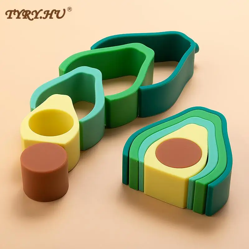 TYRY.HU 1set Avocado Silicone Building Block Teether 3D Early Baby Educational Toy Baby Teething Soft can be Bite BPA Free