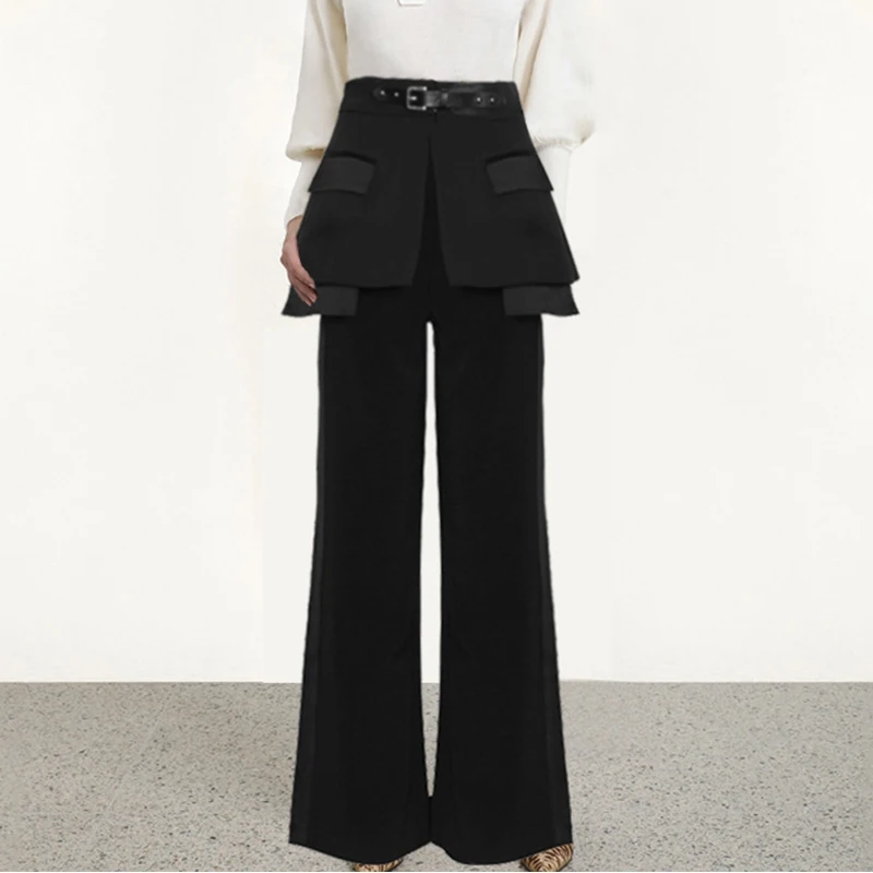 HIGH STREET Women Wide Leg Pants Luxury High Waist Trousers Women Two Piece Skirt+Pants Top Quality